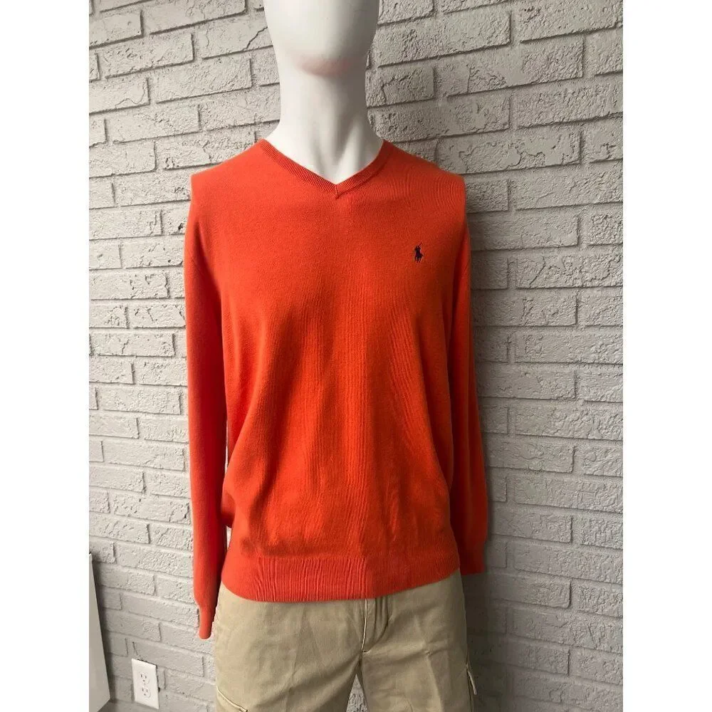 Polo By Ralph Lauren Men Orange Long Sleeve Sweater Size L